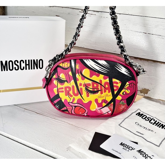 Moschino Couture Pink Coated Canvas Pop Art “Fruitblast” Crossbody Bag - Picture 3 of 10